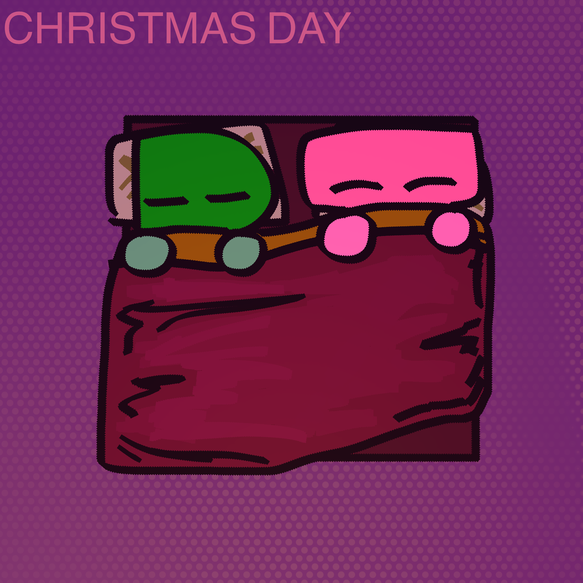 T and P are sleeping together in bed. A caption reads Christmas Day.